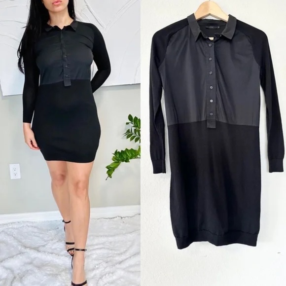 COS Multimedia Wool Blend collared Poplin Button Front Dress - Picture 1 of 14